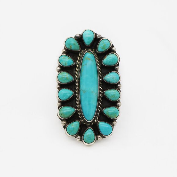 Native Vintage MCT Silver Turquoise Cluster Ring